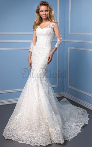 Meerjungfrau Stil Formelles Anständiges Brautkleid aus Spitze mit V-Ausschnitt