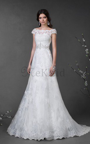 Kurze Ärmeln Luxus Einfaches Brautkleid mit Knöpfen mit Gekappten Ärmeln