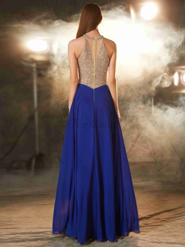 Normale Taille A-Line Bodenlanges Abendkleid aus Chiffon mit Kristall