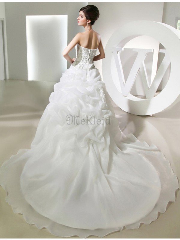 Empire Taille Perlenbesetztes Ärmelloses Brautkleid mit Reißverschluss mit Blume