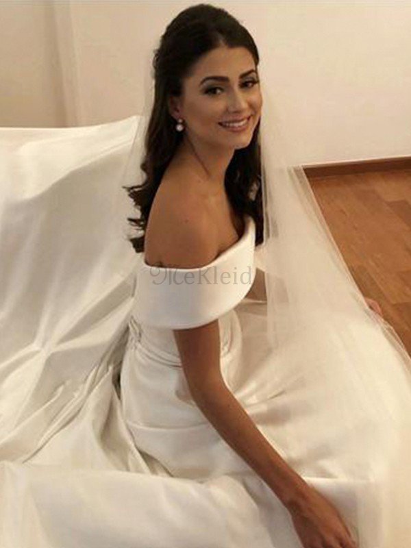 Prinzessin A-Line Single Ärmelloses Schulterfreier Ausschnitt Brautkleid aus Satin