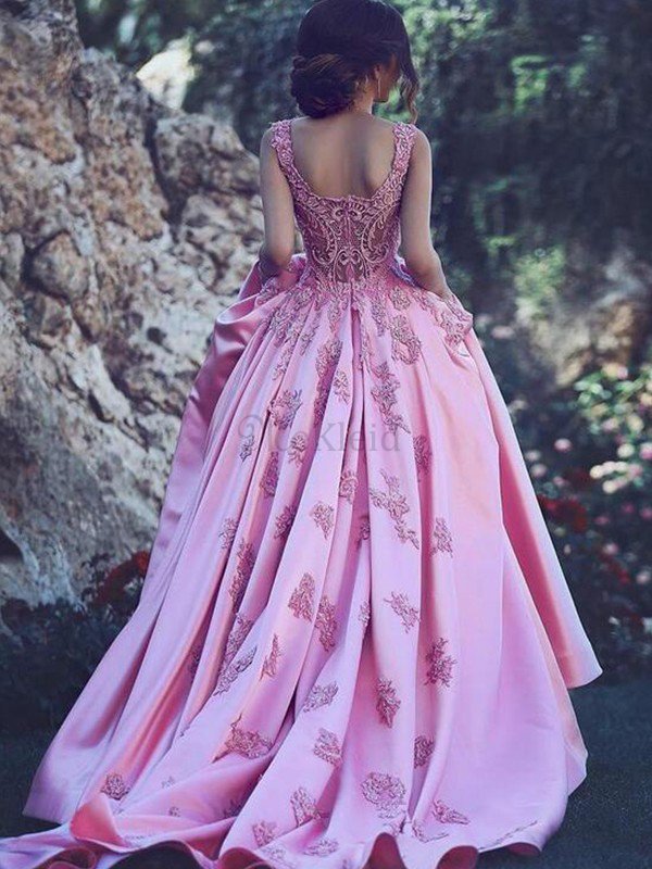 Saugfähig A-Linie Ärmelloses Herz-Ausschnitt Prinzessin Abendkleid aus Satin