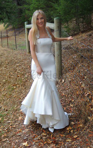 Meerjungfrau Reißverschluss Ärmellos Bodenlanges Brautkleid aus Satin