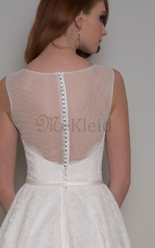 A linie Schaufel-Ausschnitt Ärmellos Brautkleid mit Applike aus Spitze