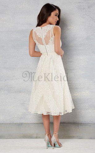 A-Line Spitze Ärmelloses Brautkleid mit Gürtel mit Reißverschluss
