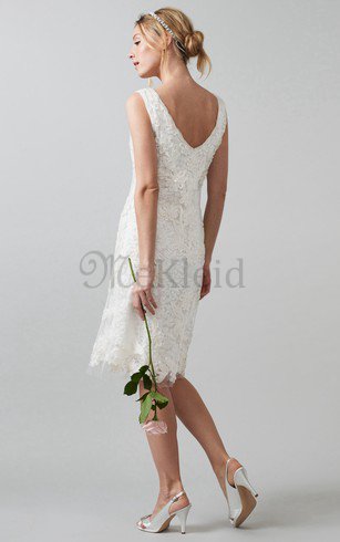 Reißverschluss V-Ausschnitt Romantisches Schlichtes Brautkleid mit Plissierungen