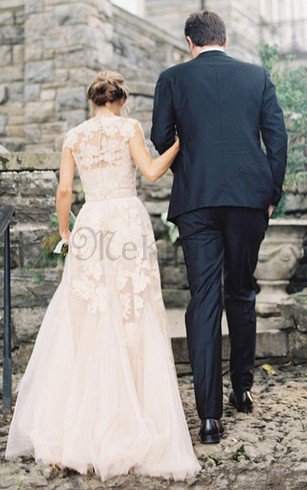 Natürliche Taile Traumhaftes Romantisches Sittsames Brautkleid mit Reißverschluss