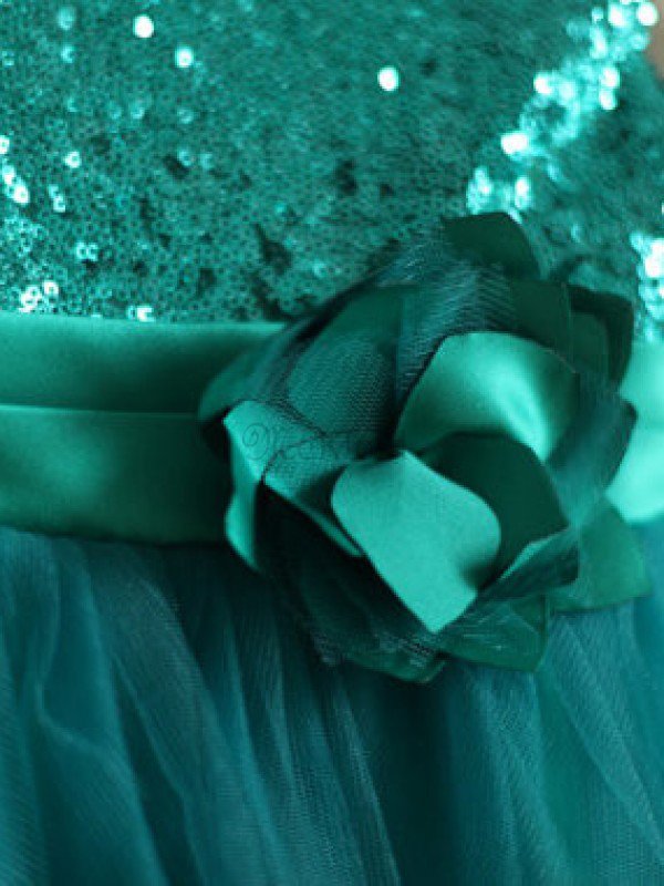 Prinzessin Paillette Reißverschluss Blumenmädchenkleid ohne Ärmeln mit Pailletten