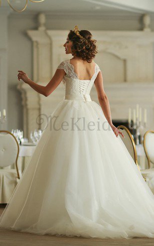 Tüll Duchesse-Linie Normale Taille Brautkleid mit Bordüre mit Gekappten Ärmeln