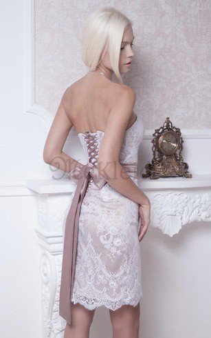 Plissiertes Natürliche Taile Mini Brautkleid mit Schleife ohne Träger