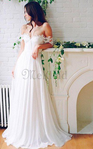 Romantisches Elegantes Informelles Brautkleid mit Applike mit Gekappten Ärmeln