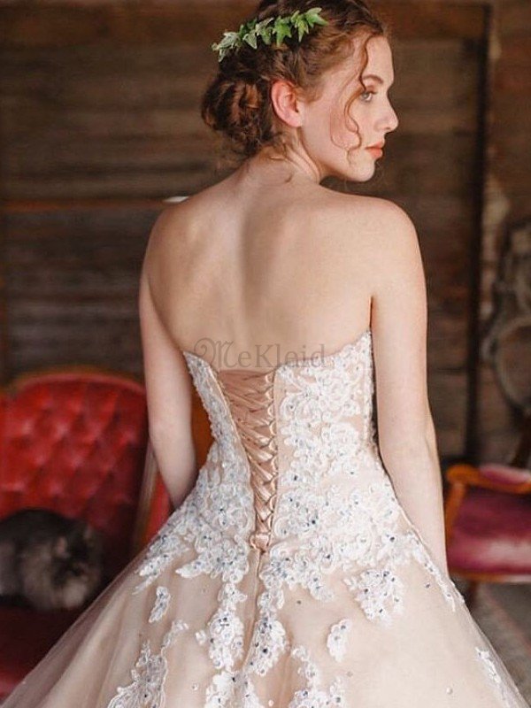 Duchesse-Linie Herz-Ausschnitt Bodenlanges Partykleid aus Tüll ohne Ärmeln