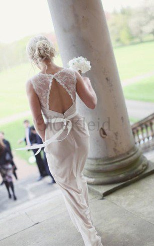 Bateau Chiffon Schick Brautjungfernkleid mit Bordüre mit Schlüsselloch Rücken