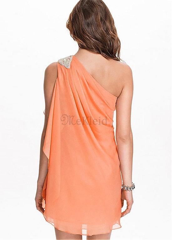 Asymmetrisch Eine Schulter Sexy Orange Minikleid Club Kleider