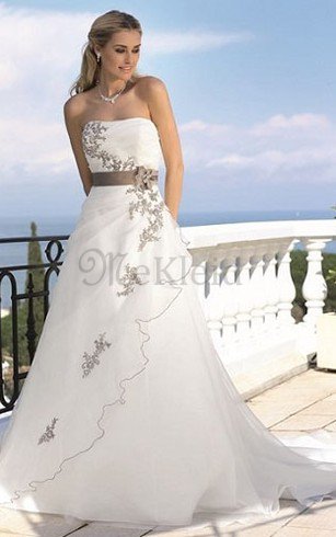 Tüll Natürliche Taile Bodenlanges Brautkleid mit Applike mit Reißverschluss