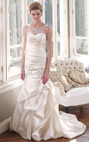 Natürliche Taile Bodenlanges Elegantes Brautkleid mit Perlen mit Pick-Ups