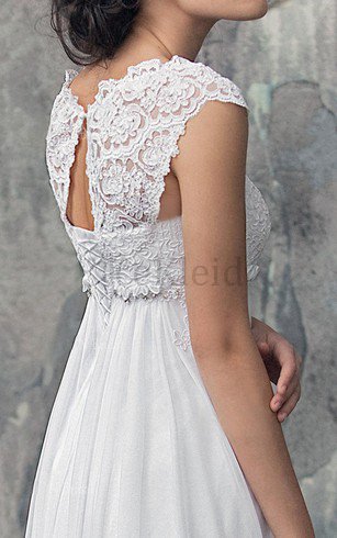 V-Ausschnitt Chiffon Kurze Ärmeln Bodenlanges Luxus Brautkleid