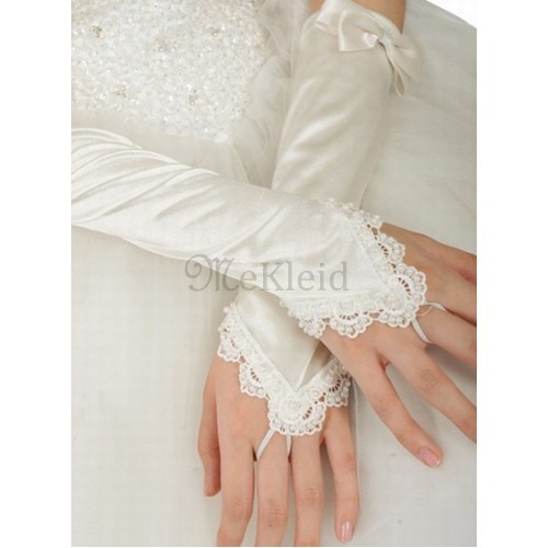Taft Mit Bowknot Weiß Elegant Brauthandschuhe