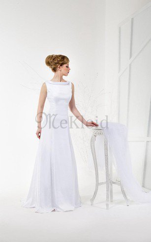 A-Line Ärmellos Bodenlanges Brautkleid aus Satin mit Wasserfall Ausschnitt