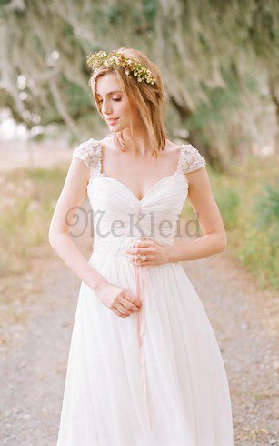 Perlenbesetztes Modern Legeres Brautkleid mit Bordüre mit Gekappten Ärmeln