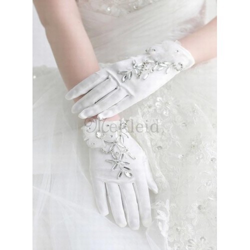 Satin Mit Kristall Weiß Chic|Modern Brauthandschuhe