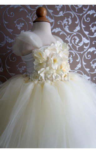 Empire Taille Duchesse-Linie Bodenlanges Blumenmädchenkleid aus Tüll mit Blume