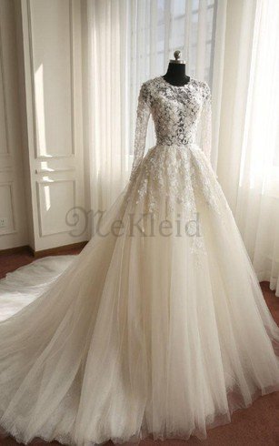 Klassisches Duchesse-Linie Reißverschluss Romantisches Brautkleid mit Juwel Ausschnitt