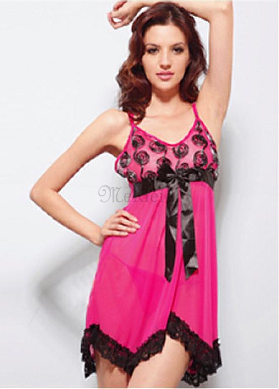 Tolle Chiffon Sexy Bateau Verlockend Rot Babydoll