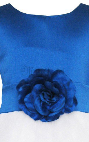 A-Line Duchesse-Linie Kurze Ärmeln Blumenmädchenkleid aus Tüll mit Gekappten Ärmeln