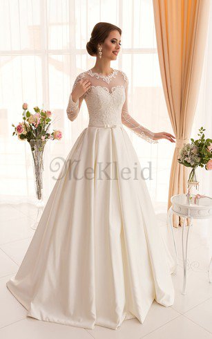 Langärmeliges Sweep Zug Romantisches Elegantes Brautkleid mit Knöpfen