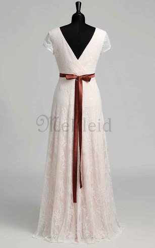 A-Line Plissiertes Romantisches Brautkleid mit Rüschen mit Schleife