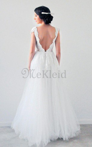 Strand Empire Taille Plissiertes Romantisches Brautkleid mit Kurzen Ärmeln