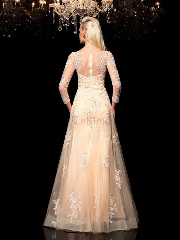 A-Line Prinzessin Langärmeliges Bodenlanges Brautkleid mit Applikation