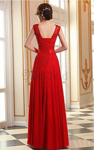 A Linie Juwel Ausschnitt Schlichtes Abendkleid mit Rücken Schnürung mit Applike