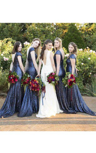A-Line Herz-Ausschnitt Gerüschtes Bodenlanges Brautjungfernkleid mit Pailletten