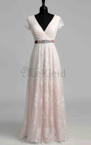 A-Line Vintage Perlenbesetztes Brautkleid mit Reißverschluss mit Gürtel