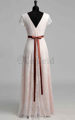 A-Line Vintage Perlenbesetztes Brautkleid mit Reißverschluss mit Gürtel