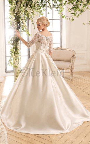 Spitze Reißverschluss Bodenlanges Brautkleid mit Halben Ärmeln mit Tasche