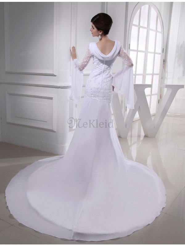 Meerjungfrau Stil Gesticktes Reißverschluss Brautkleid aus Chiffon mit Perlen