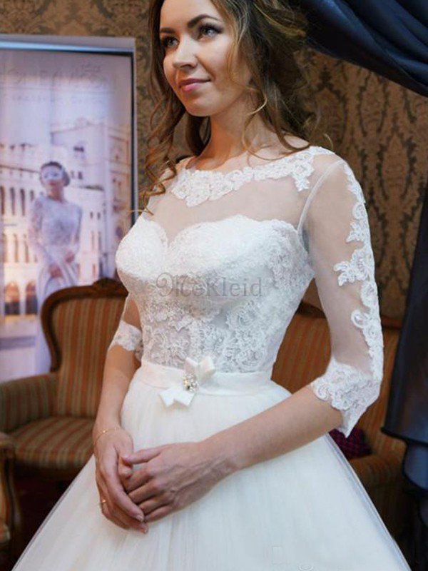 Duchesse-Linie Zukunftsorientierte Ärmellos Bodenlanges Brautkleid mit Applike aus Tüll