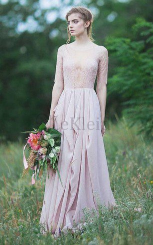 Natürliche Taile Plissiertes Bodenlanges Brautjungfernkleid mit Bordüre mit Rüschen