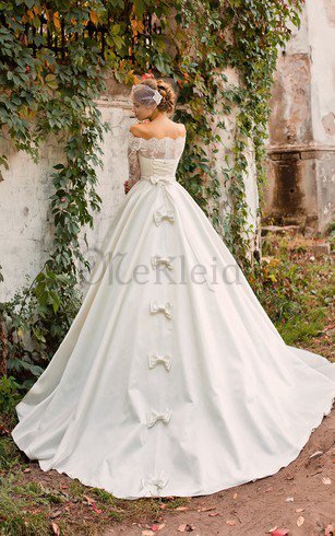 Satin Perlenbesetztes Elegantes Brautkleid aus Spitze mit Rücken Schnürung