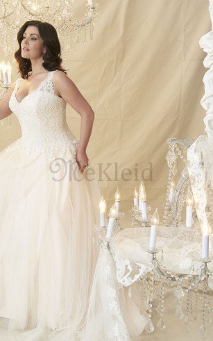Ärmelloses Duchesse-Linie Elegantes Brautkleid aus Spitze mit V-Ausschnitt