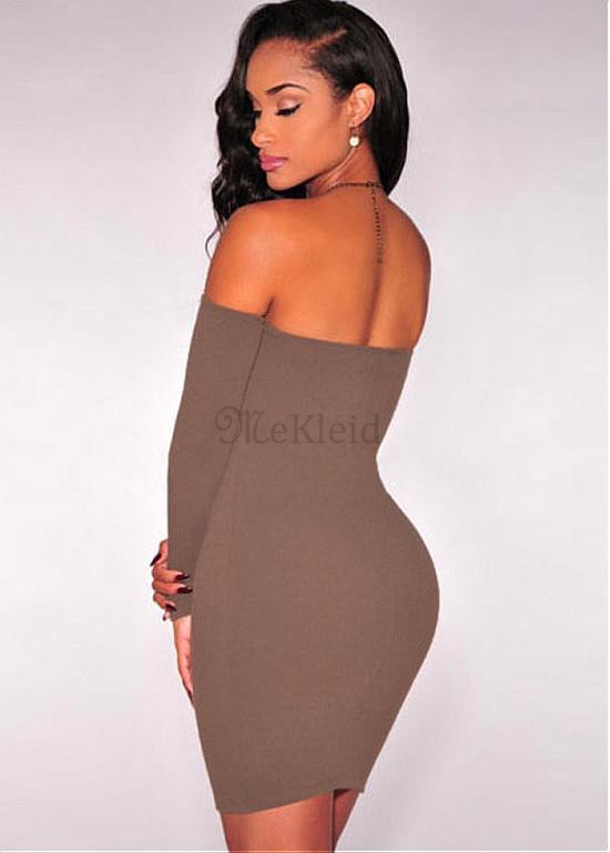 Bodycon kleider Mit langen Ärmeln Polyester Elasthan Off-the-Schulter Club Kleider