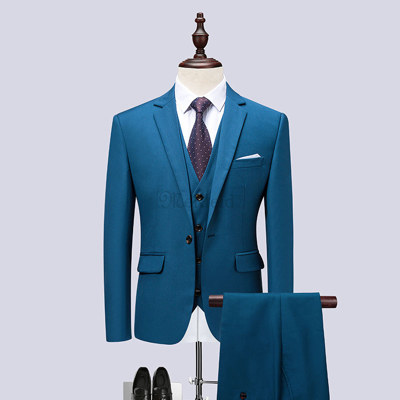 Asiatische 3 Stücke Jacke + Hose + Weste Formale Blau Hochzeit Anzüge Für Männer
