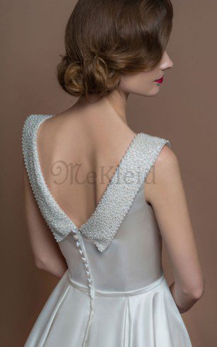 A-Line Schaufel-Ausschnitt Ärmelloses Wadenlanges Brautkleid mit Knöpfen