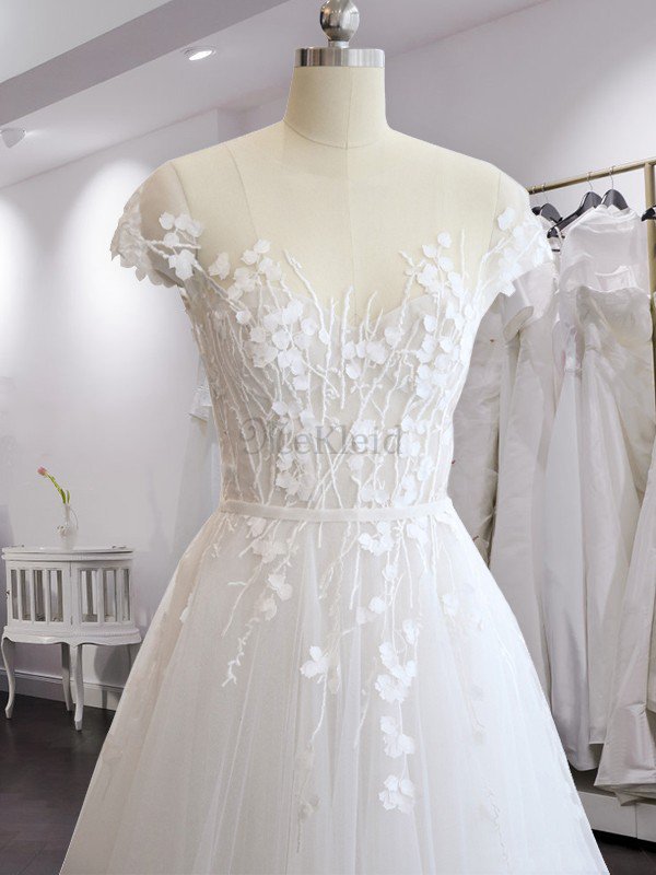 A-Line Spannend Prinzessin Natürliche Taile Brautkleid aus Tüll mit Applike