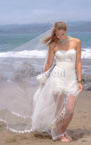 Tüll Ärmelloses Herz-Ausschnitt Durchsichtiges Brautkleid mit Bordüre
