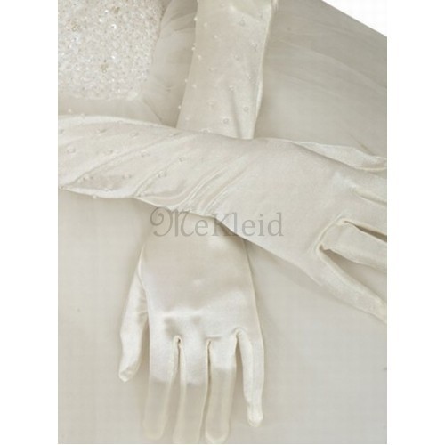 Taft Perlenstickerei Weiß Vintage Brauthandschuhe