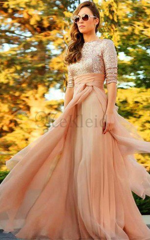 Juwel Ausschnitt Chiffon Elegantes Stilvolles Abendkleid ohne Ärmeln